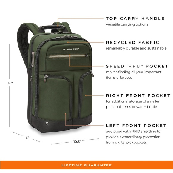 Briggs & Riley Green Men's Backpack - Picture 14 of 15